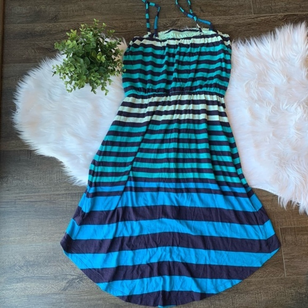 Express Striped Strapless Rainbow Colorful Ombré high low Midi Dress Medium M - Picture 7 of 8